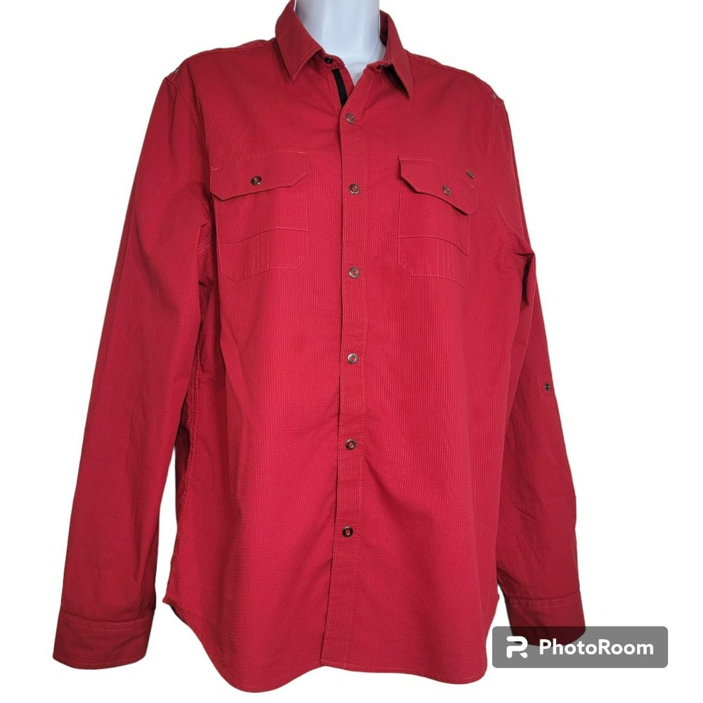 Guess Shirt, Women M, Red Casual Silver Snap Front Shirt, Roll Tab Sleeve, EUC